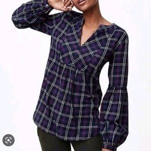 Loft | plaid shirt tunic puffer sleeves